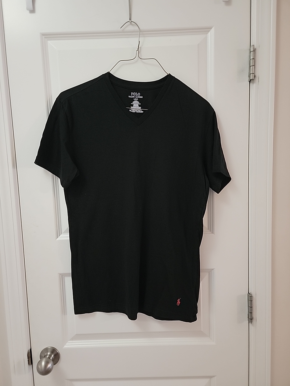Polo Ralph Lauren Shirt Men's Large Black Logo V-Neck Short Sleeve Classic Fit